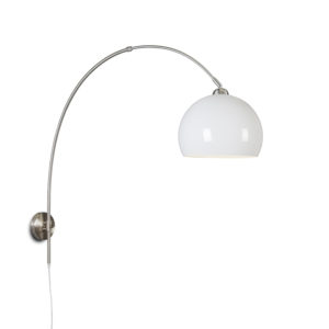 Retro wall arc lamp steel with white shade adjustable