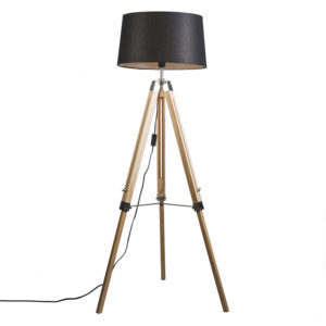 Natural floor lamp with black linen shade 45 cm – Tripod