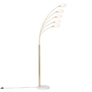 Design floor lamp brass with opal glass 5-light – Sixties Marmo