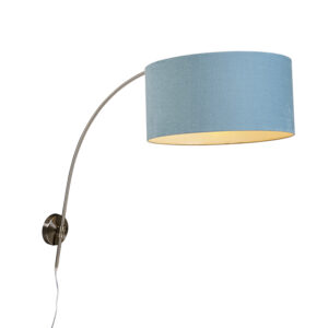 Wall arc lamp steel with shade blue 50/50/25 adjustable