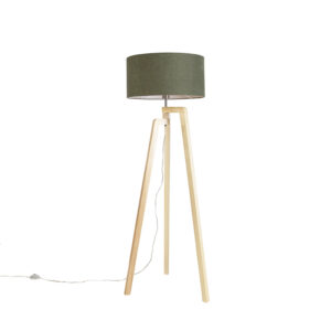 Floor lamp tripod wood with shade 50 cm green – Puros