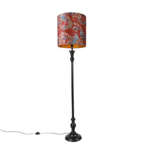 Floor lamp black with shade peacock red 40 cm – Classico