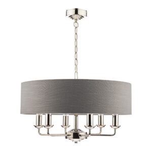 Laura Ashley Sorrento 6 Light Armed Fitting Ceiling Light in Polished Nickel with Charcoal Shade