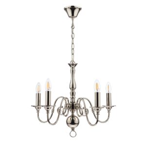 Laura Ashley Winchester 5 Light Ceiling Chandelier In Polished Nickel Finish
