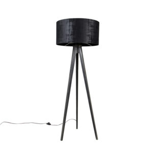 Floor lamp tripod black with shade black 50 cm – Tripod Classic