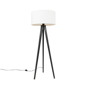 Floor lamp tripod black with shade white 50 cm – Tripod Classic