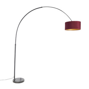 Arc lamp black velor shade red with gold 50 cm – XXL