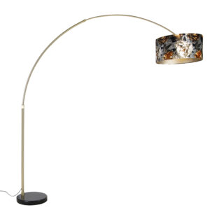 Arc lamp brass with black shade flower design 50 cm – XXL
