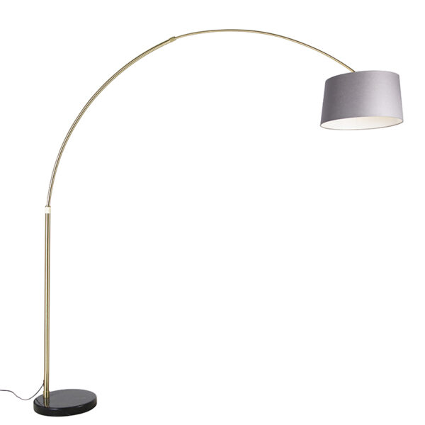 Arc lamp brass with marble fabric shade gray 45 cm - XXL