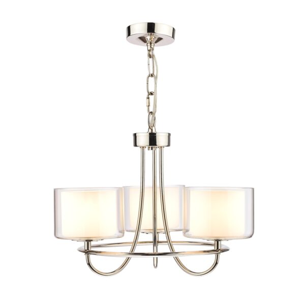 Laura Ashley Southwell 3 Light Chandelier In Polished Nickel With Clear And Opal Glass Shades