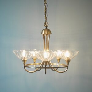 Laura Ashley Wellham 5 Light Ceiling Pendant Light In Antique Brass With Glass Shades LA3756414-Q