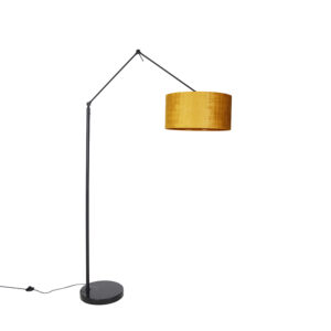 Modern Floor Lamp Black Linen Shade Gold 50 cm – Editor