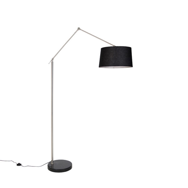 Modern floor lamp steel linen shade black 45 cm - Editor