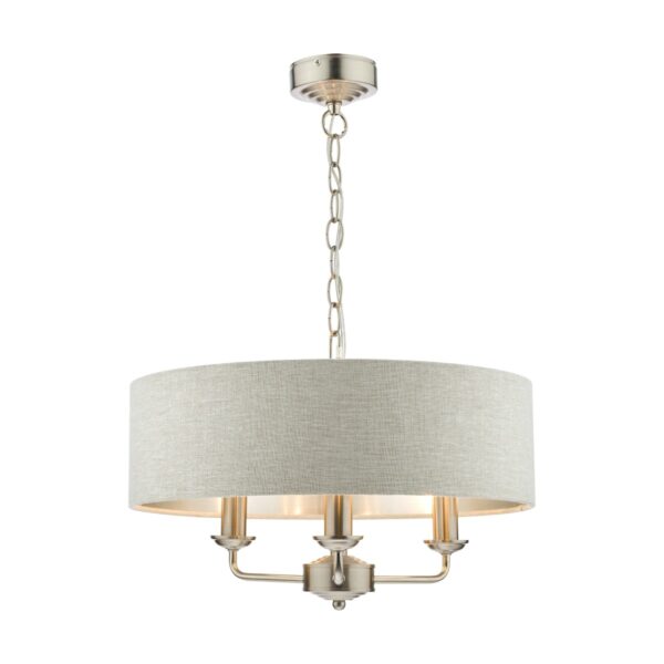 Laura Ashley Sorrento 3 Light Armed Fitting Ceiling Lighting Brushed Chrome with Natural Shade