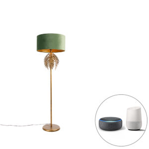 Smart floor lamp gold with shade green incl. Wifi A60 – Botanica